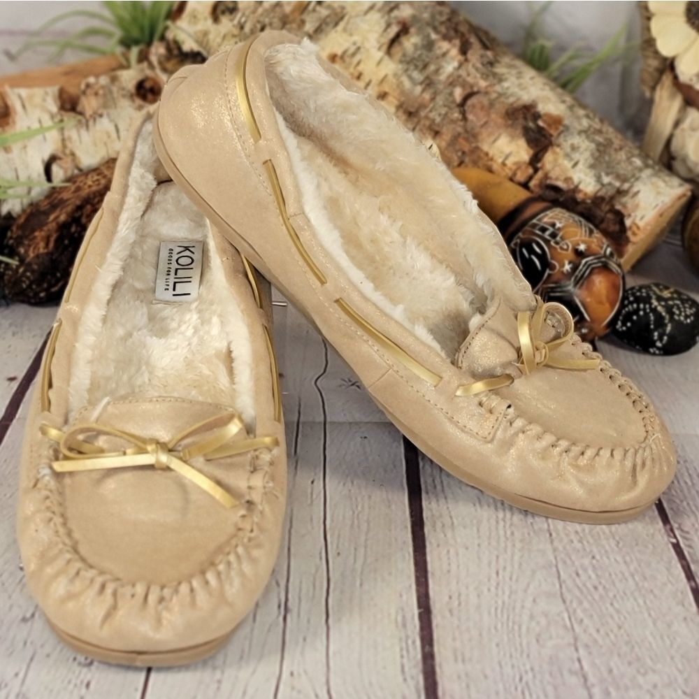 KOLILI Faux Fur Moccasin Slippers